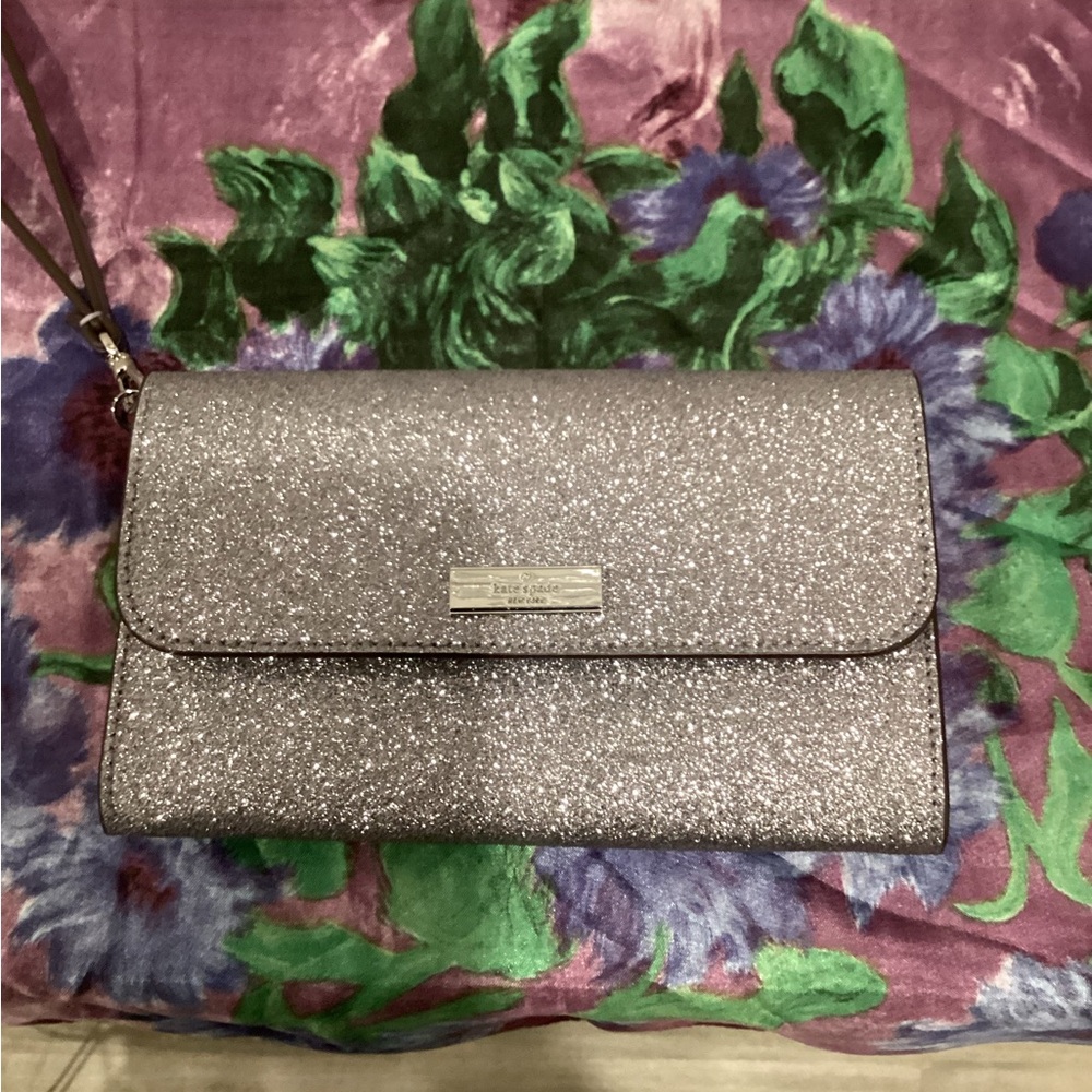 Kate Spade Silver Glitter Wristlet Clutch